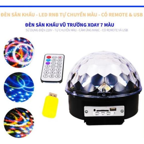 Đèn theo nhạc xoay 7 màu cảm biến nhạc kiêm loa bluetooth đèn Led kèm remote nghe nhạc cực đẹp, sáng mạnh