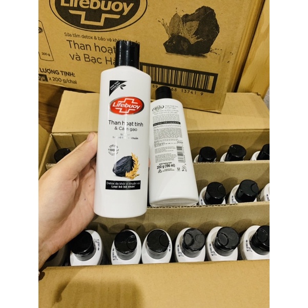 Sữa Tắm Lifebuoy than hoạt tính và cám gạo - Hàng Công Ty/Chai 200g (Hàng Khuyến mãi)