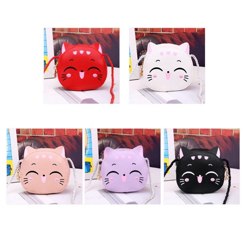 Túi đeo chéo da PU hình mèo dễ thương cho bé gái