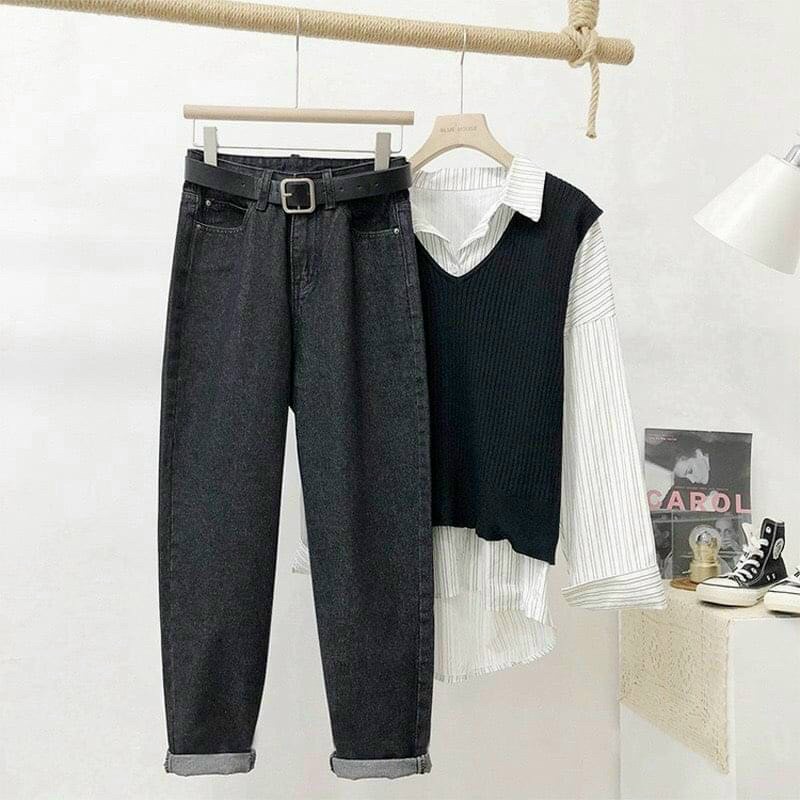 Quần Baggy Jean Đen Nữ Basic, Quần Bò Baggy Nữ Đen Trơn Dễ Mặc Dễ Phối 435