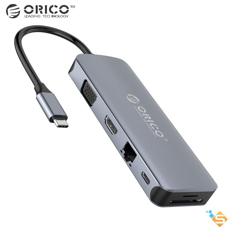 Bộ Chia Cổng USB 3.0 Type-C 11 trong 1 ORICO USB * 3 HDMI VGA LAN TF/SD Audio PD 100W Cho MacBook UltraBook - BH 1 Năm