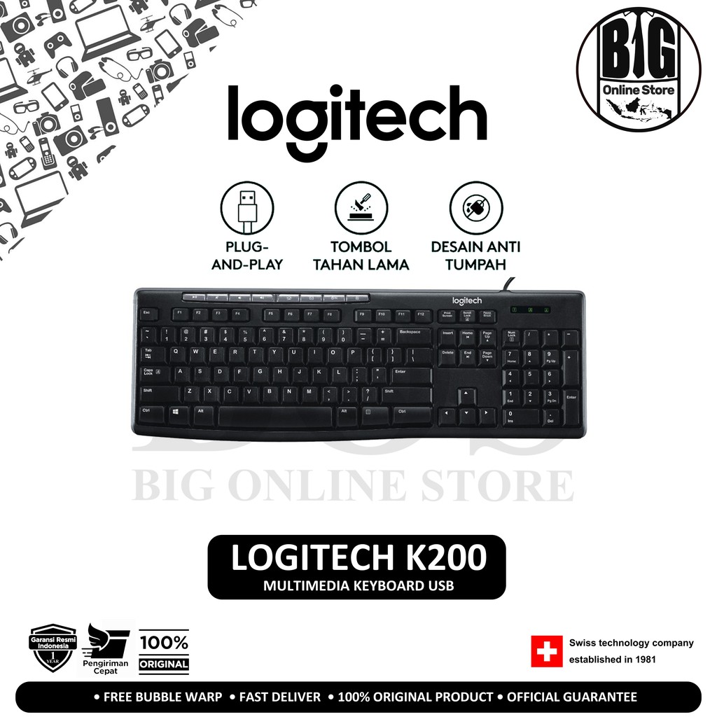 Usb Logitech MULTIMEDIA KEYBOARD K200 WITH 8 HOT KEYS 100% chính hãng