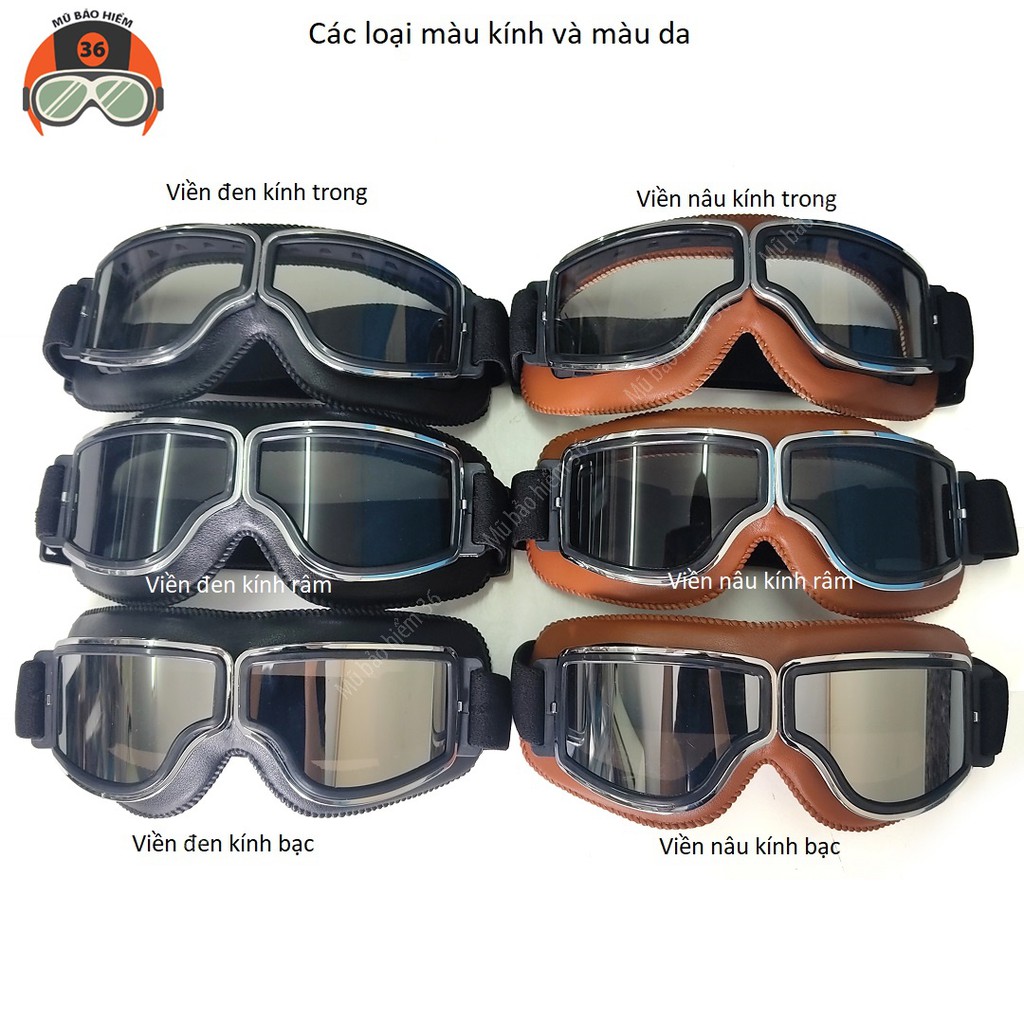 Mũ bảo hiểm nửa đầu Sunda Halya kèm kính phi công viền da - màu đô bóng