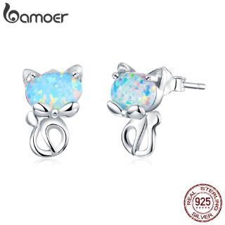 Bamoer bông tai bạc 925 hình mèo đáng yêu cho nữ sce828