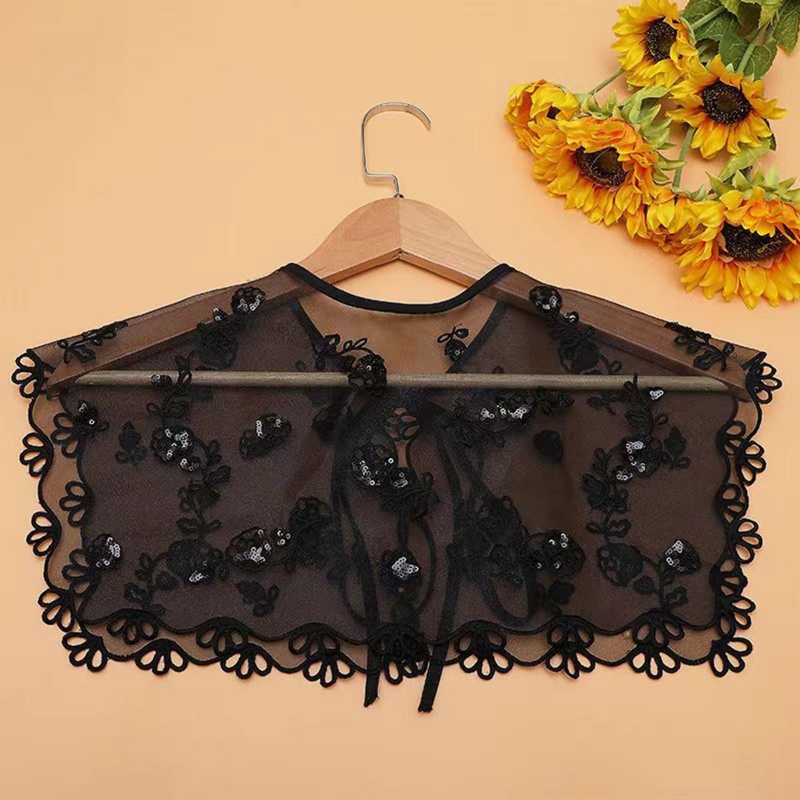 Khăn Choàng Cổ Thêu Hoa Đính Sequin Phối Dây Cột Nơ Có Thể Tháo Rời Cho Nữ