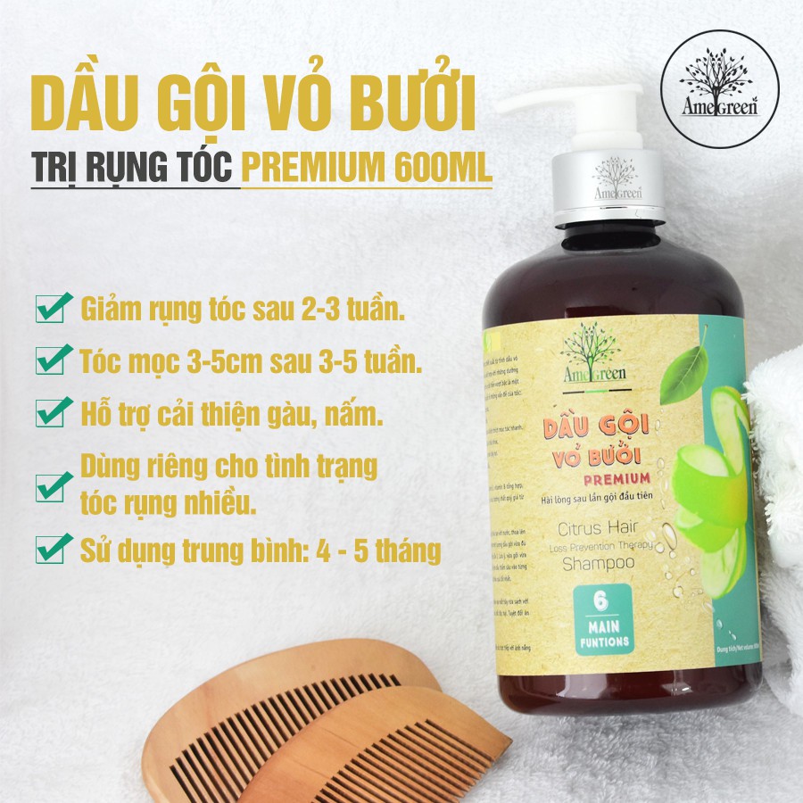 [HÀNG CÔNG TY] Dầu gội bưởi trị rụng tóc và kích mọc tóc cao cấp AmeGreen (600ml) Premium 2020