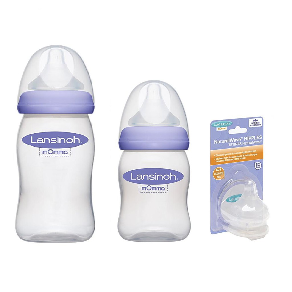 [DEAL 0Đ] BÌNH SỮA LANSINOH MOMMA 160ML/240ML USA KÈM NÚM TI TỰ CHỌN