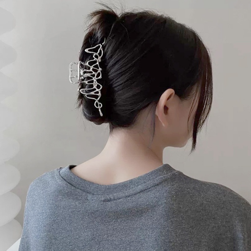 Kẹp tóc hợp kim màu bạc cỡ lớn không đối xứng