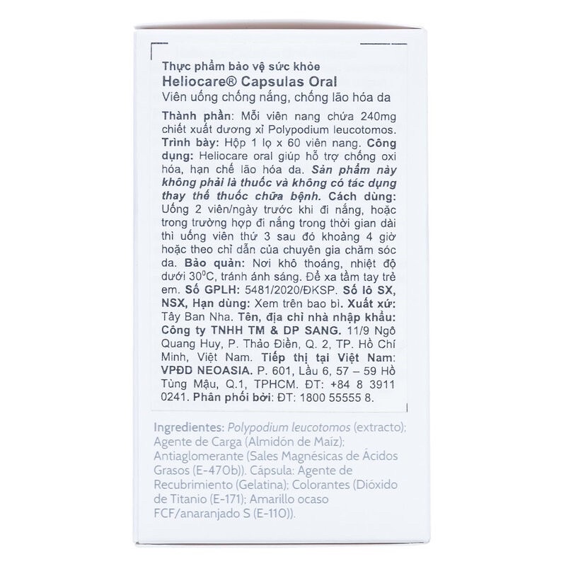 VIÊN UỐNG CHỐNG NẮNG HELIOCARE 60 viên