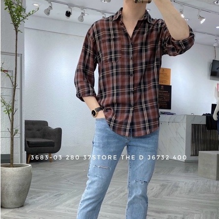 ÁO SƠ MI NAM CARO NÂU ĐỎ DÀI TAY FORM CHUẨN CHẤT COTTON THOÁNG MÁT VS06 N&CSHOP