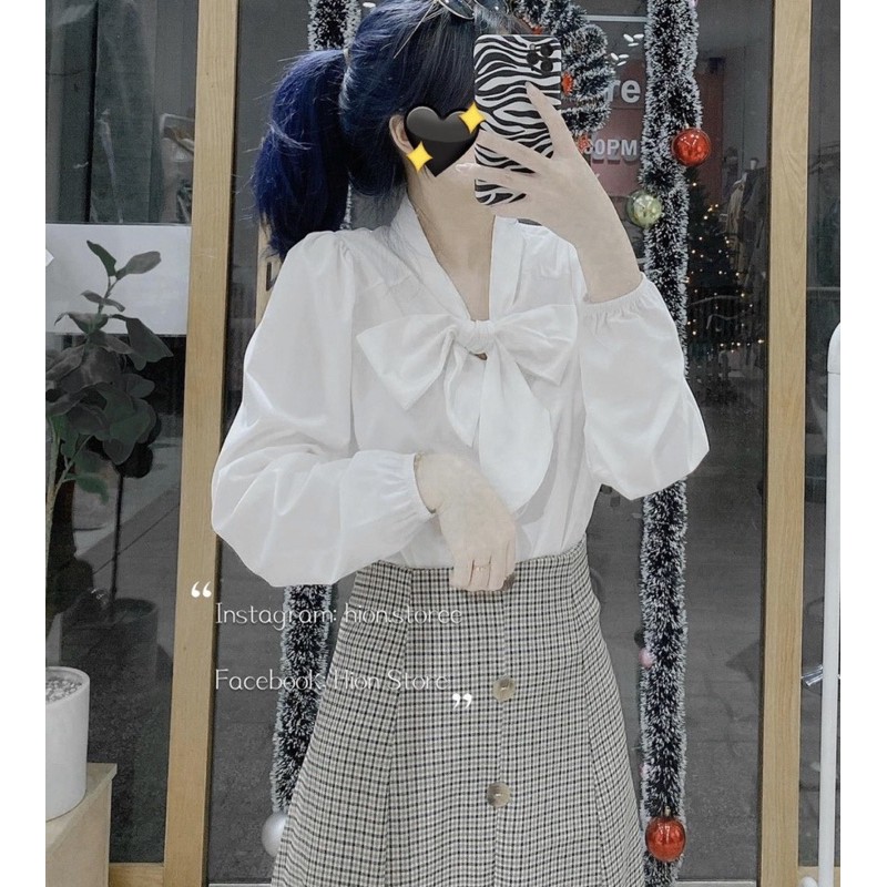 SET ÁO SƠ MI THẮT NƠ MIX CHÂN VÁY MIDI