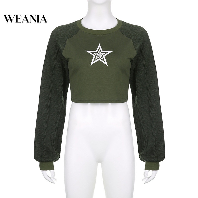Áo Sweater Dệt Kim Tay Dài Hoạ Tiết Ngôi Sao Thiết Kế Dáng Rộng Thoải Mái