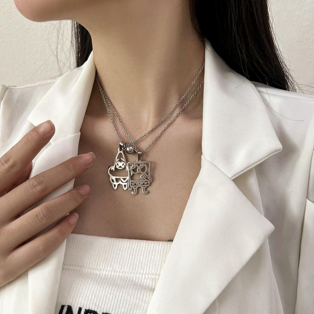 ANEMONE Vòng cổ Thép Titan Mặt Hình SpongeBob Phong Cách Nhật Bản Cho Cặp Đôi