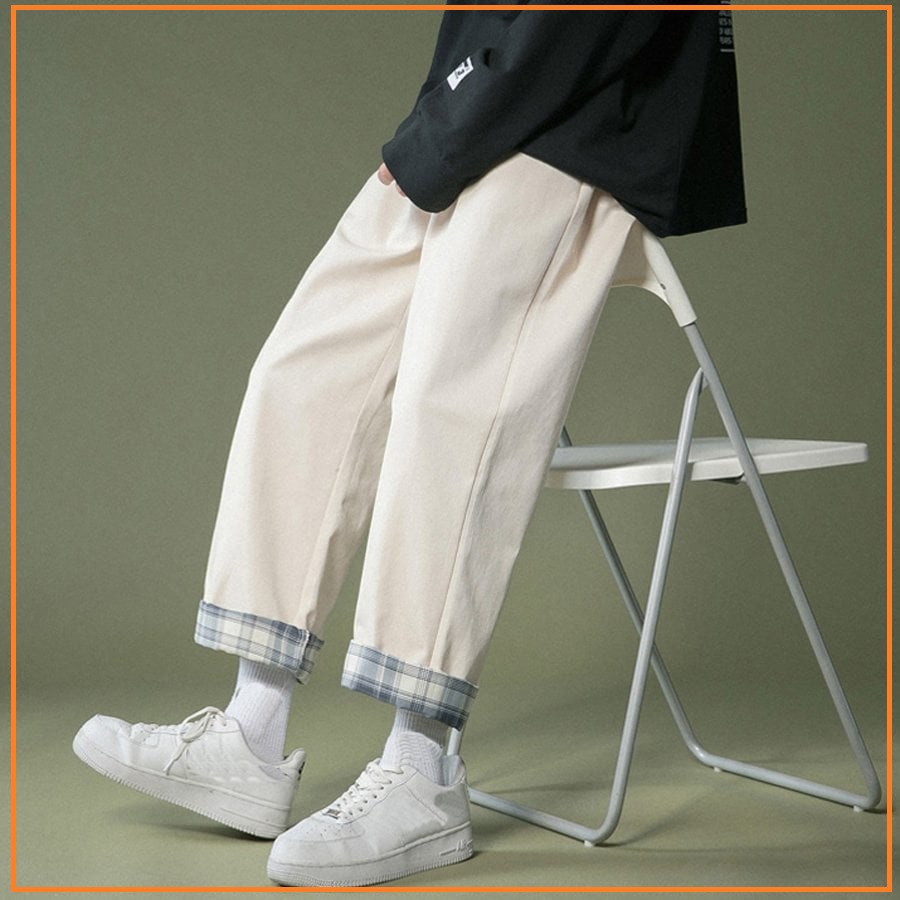 Quần kaki Baggy Nam Nữ KAKI Ống Suông Unisex - Quần Ống Suông viền Caro Hot