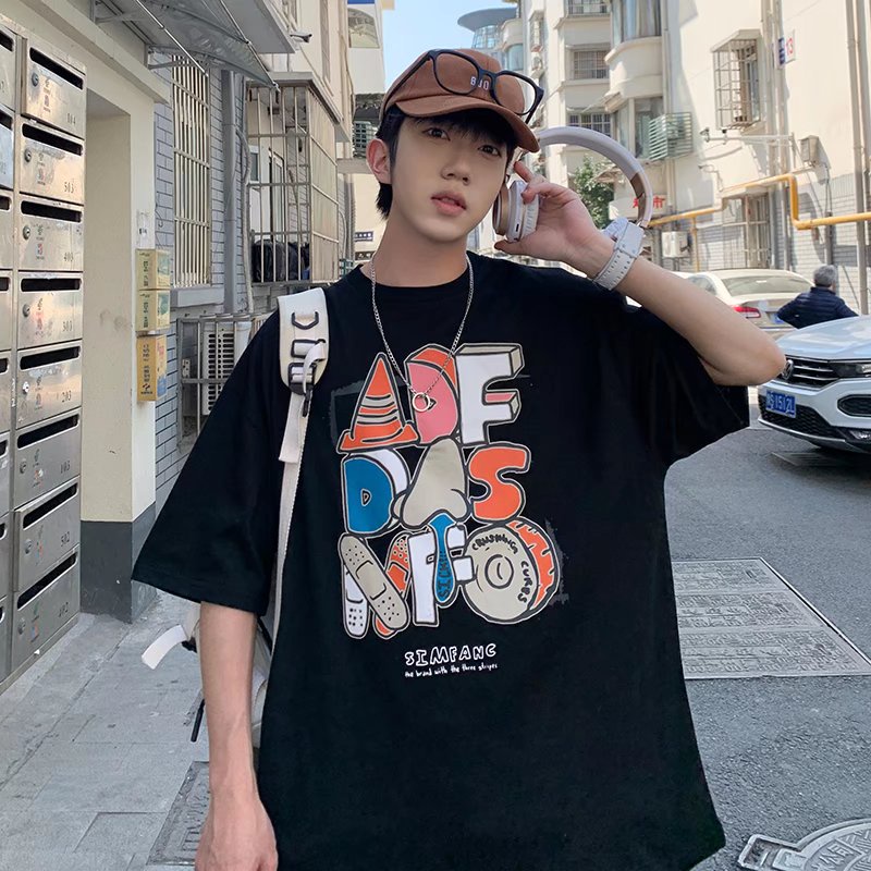 Áo Thun Tay Ngắn Dáng Rộng In Chữ Phong Cách Hip Hop Hàn Quốc Thời Trang Mùa Hè Cho Nam Size M-8XL