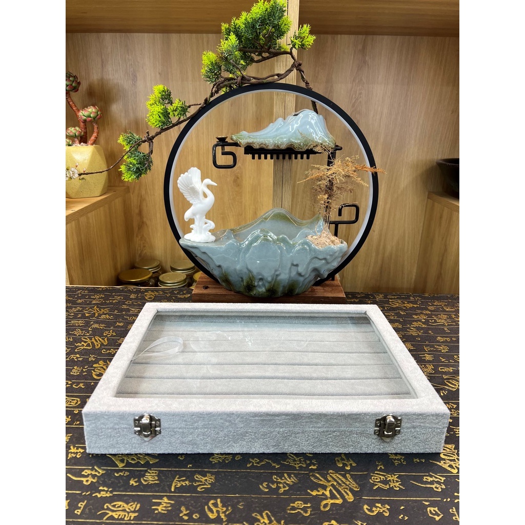 Hộp Nhung Xám Cao Cấp Có Nắp Kinh Trưng Bày Nhẫn Trang Sức size 35x24x4cm