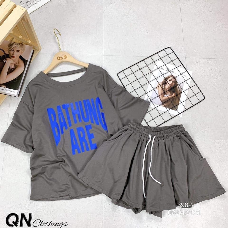 Đồ bộ nữ mặc nhà bộ áo cánh dơi quần sooc giả váy BATTHUNG chất cotton 4 chiều mềm đẹp co giãn tốt