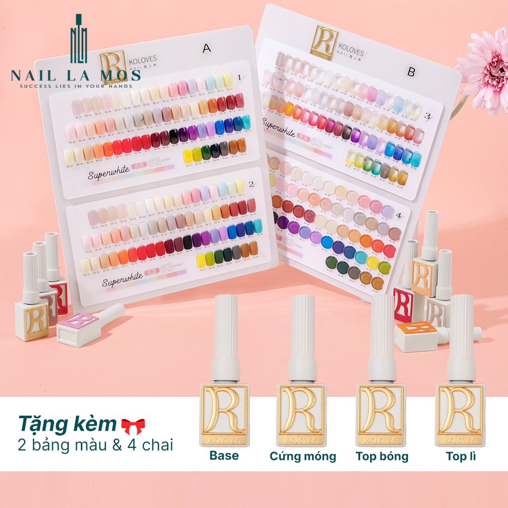 Set sơn gel R-Koloves chính hãng 63 màu - Chất gel đậm đặc, phong cách Hàn Quốc