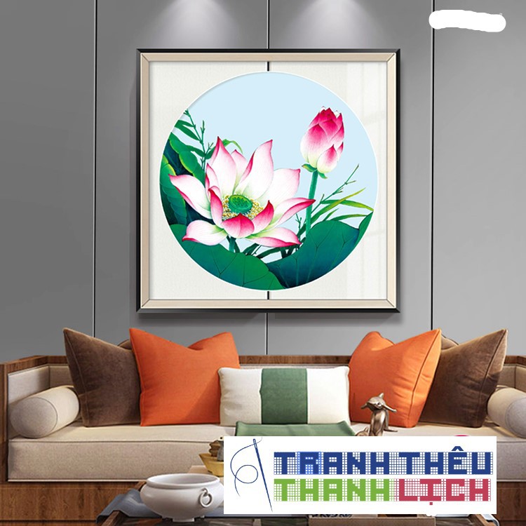 |Đính hết tranh| TRANH ĐÍNH ĐÁ Hoa sen hình tròn Ailuo 72301 |65x65| _ Chưa đính