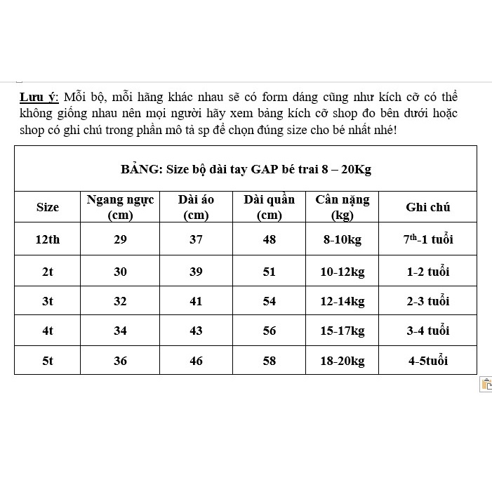Bộ dài tay bé trai size nhí 8-20kg