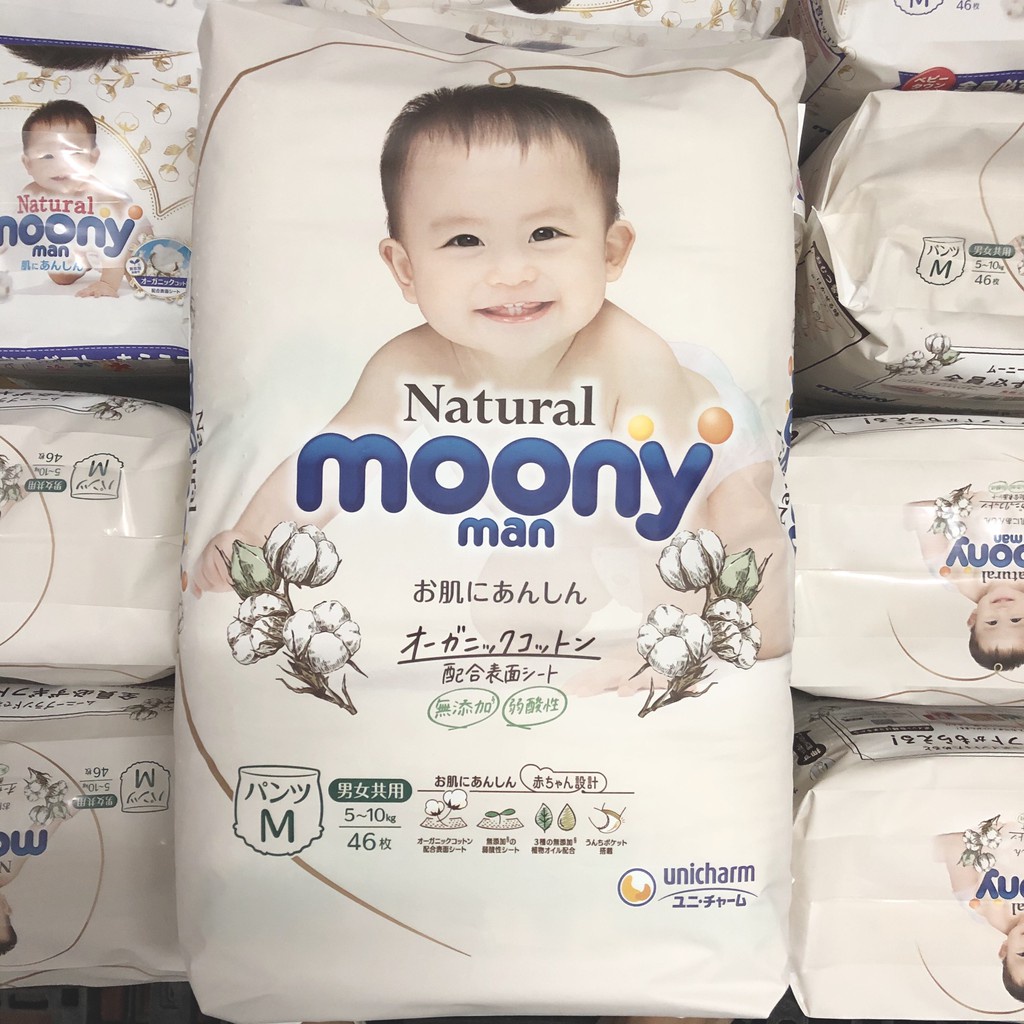 Bỉm dán/quần Moony Natural S58/M46/NB63 Cao cấp Nội địa Nhật bản