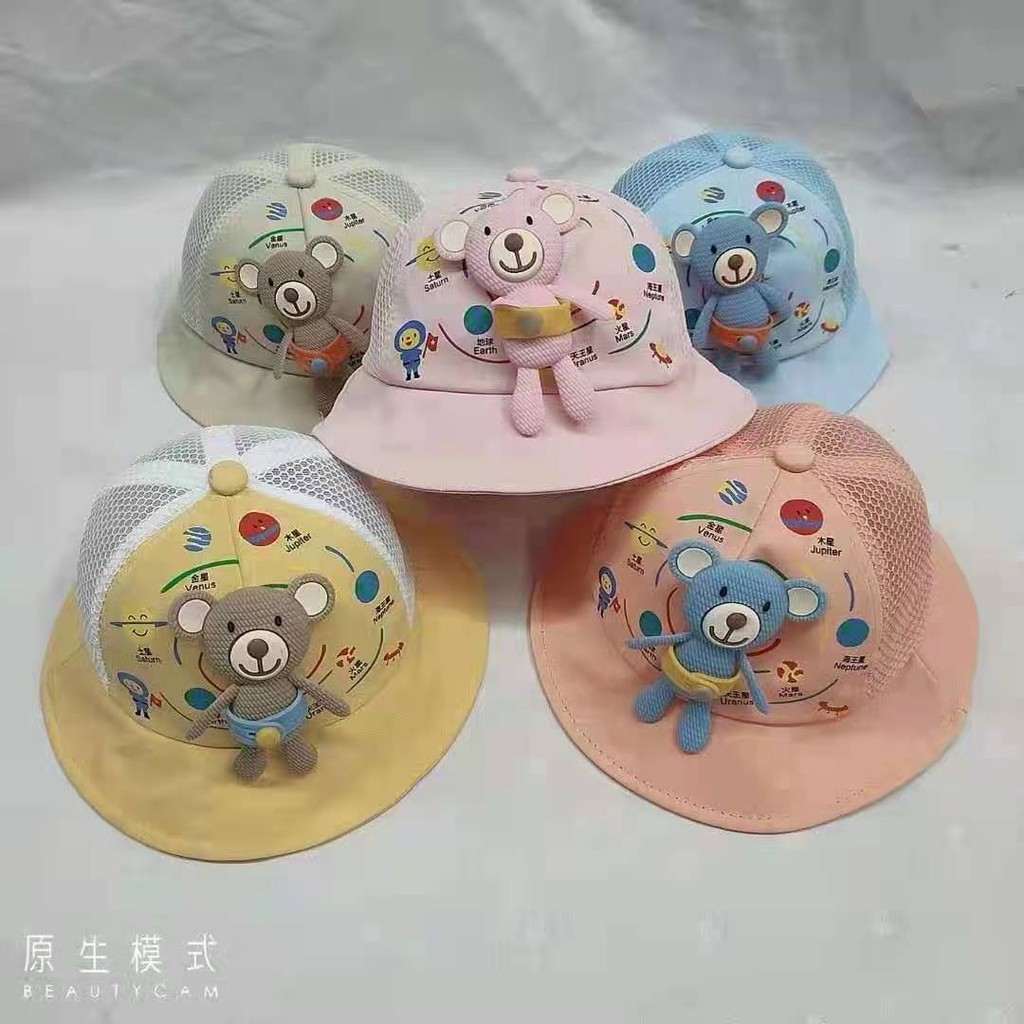 Mũ tròn rộng vành hình gấu dễ thương cho béGIADUNGTONGKHO1Nón Rộng Vành Cho Bé Đính Hình Gấu Ngộ Nghĩnh