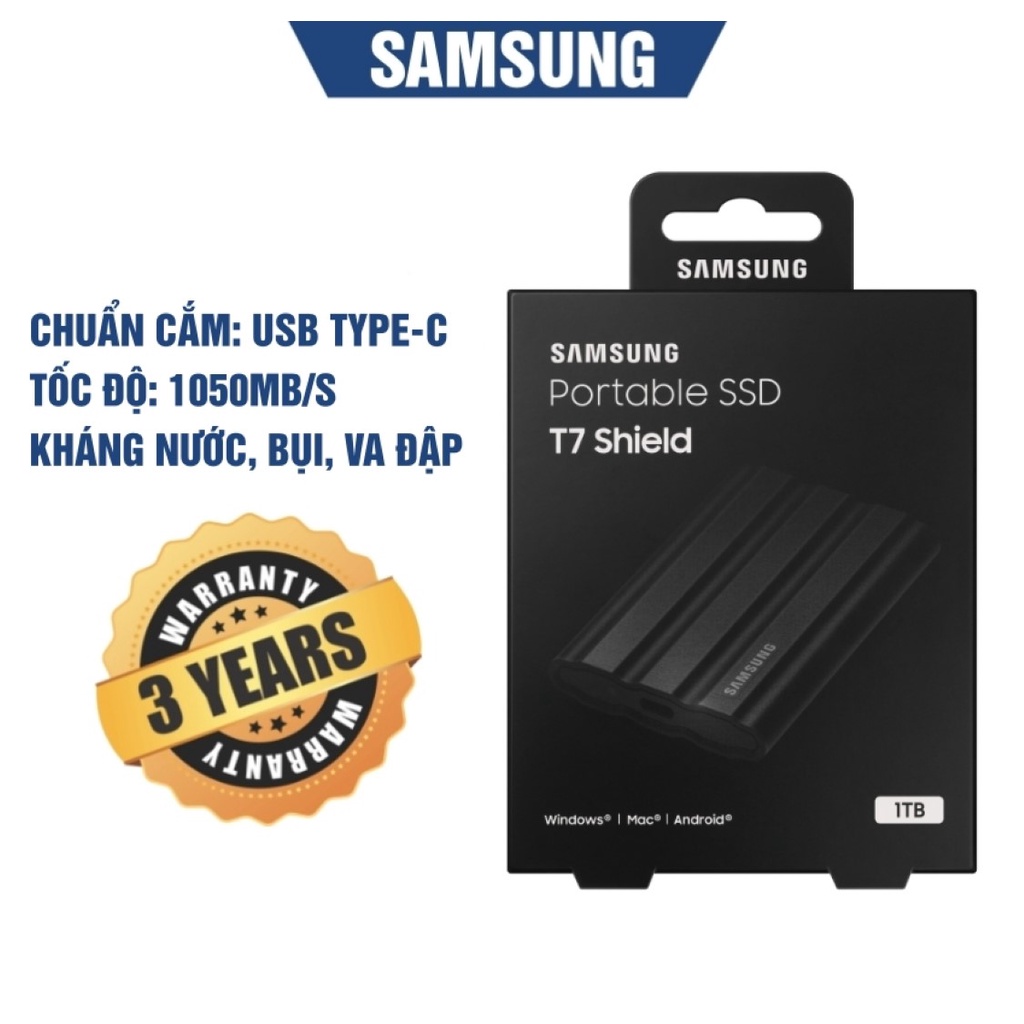 Ổ cứng di động SSD Samsung T7 SHIELD 1TB Màu Đen