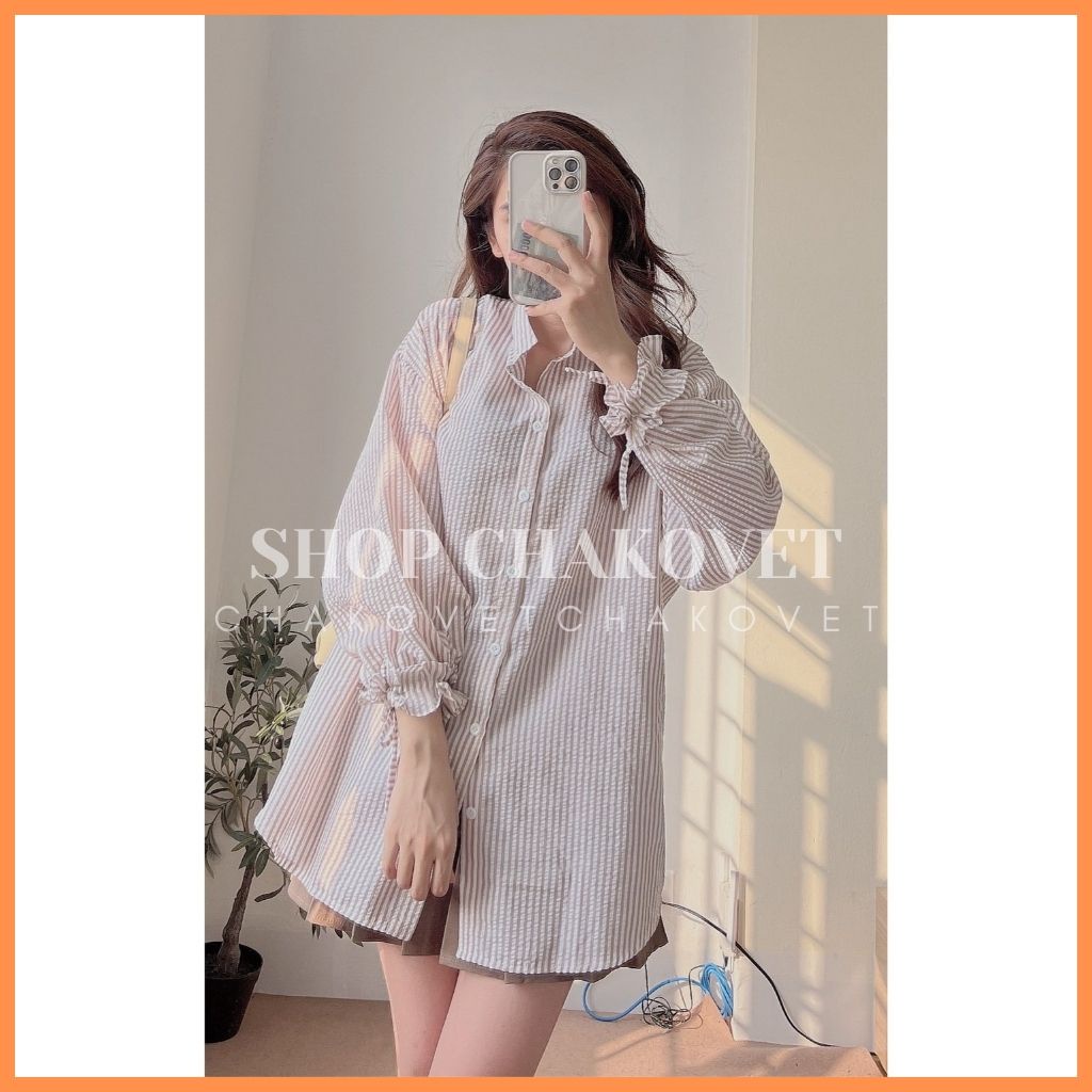 Áo sơ mi nữ cổ tàu form rộng A8128 dáng babydoll dài tay style hàn quốc Mix được nhiều đồ phù hợp mặc đi làm đi học