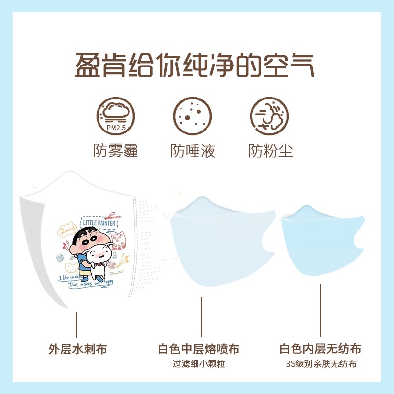 Set 50 Khẩu Trang 3 Lớp In Hoạt Hình Cậu Bé Bút Chì Shin-chan Nhật Bản Đáng Yêu Dành Cho Trẻ