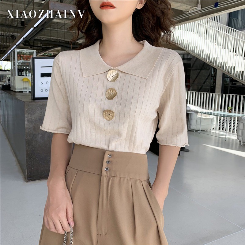 Xiaozhainv Áo thun polo tay ngắn phong cách Hàn Quốc cho nữ | BigBuy360 - bigbuy360.vn