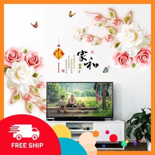 ⚡️𝗙𝗥𝗘𝗘𝗦𝗛𝗜𝗣⚡️ Decal dán tường Hoa hồng phấn trắng