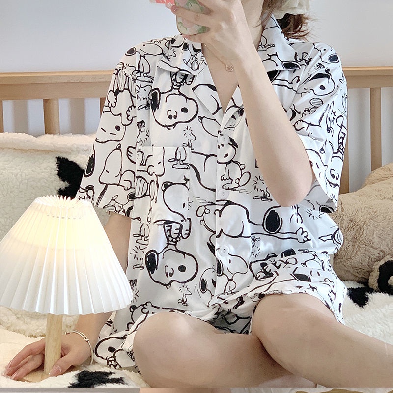 New Korean pajamas summer short-sleeved thin suit loose version of student large size princess home style summer dress