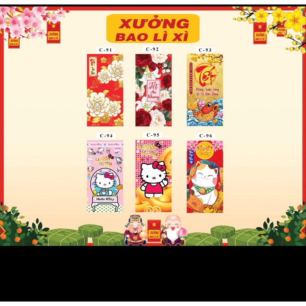 FREESHIP Combo 100 bao lì xì Truyền thồng Tết Đủ mẫu 2024