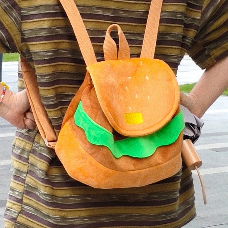 Ba Lô Đi Học Màu Trơn Cỡ Lớn In Hoạt Hình Hamburger Dễ Thương Cho Nữ