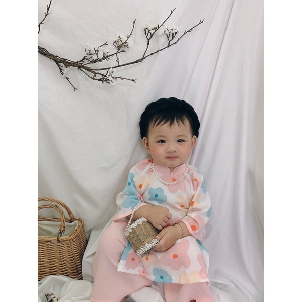 ÁO DÀI HOA ĐÀO MẸ BÉ KÈM MẤN❣️