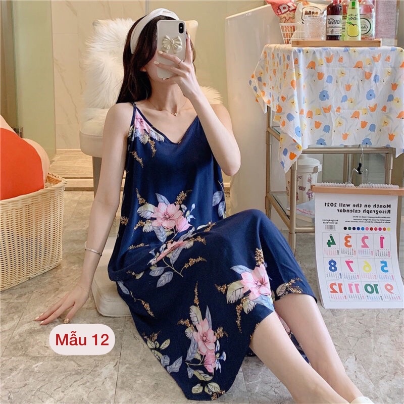 Váy lanh, váy ngủ Quảng Châu 2 dây mềm mát, hoạ tiết trẻ trung, thời trang | BigBuy360 - bigbuy360.vn