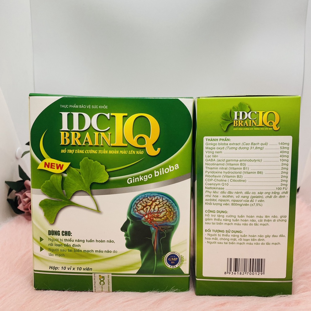 Bổ não IDC Brain IQ hộp 100 viên giúp hoạt huyết dưỡng não, tăng cường tuần hoàn não, giảm nguy cơ tắc mạch máu