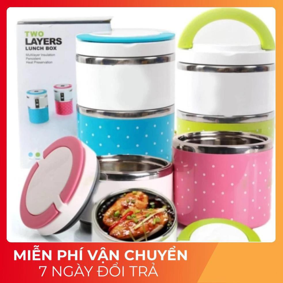 Cặp Lồng Giữ Nhiệt 3 tầng chấm bi ruột inox Bền Đẹp