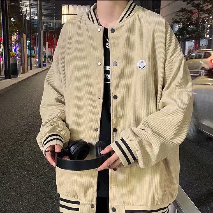 Áo khoác bóng chày vải nhung dáng Nam   ​rộng kiểu Nhật Bản cá tính For Men bomber hàng đầu unisex