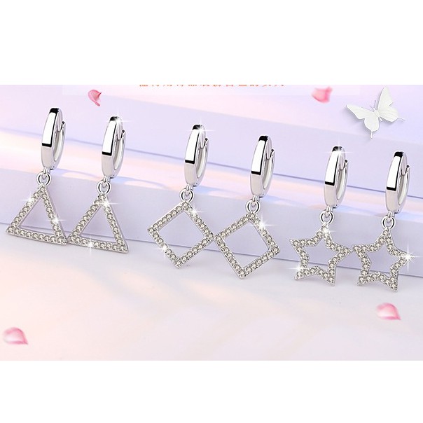 Bông Tai Mạ Bạc 925 Hình Tam Giác Ngôi Sao Năm Cánh Thời Trang