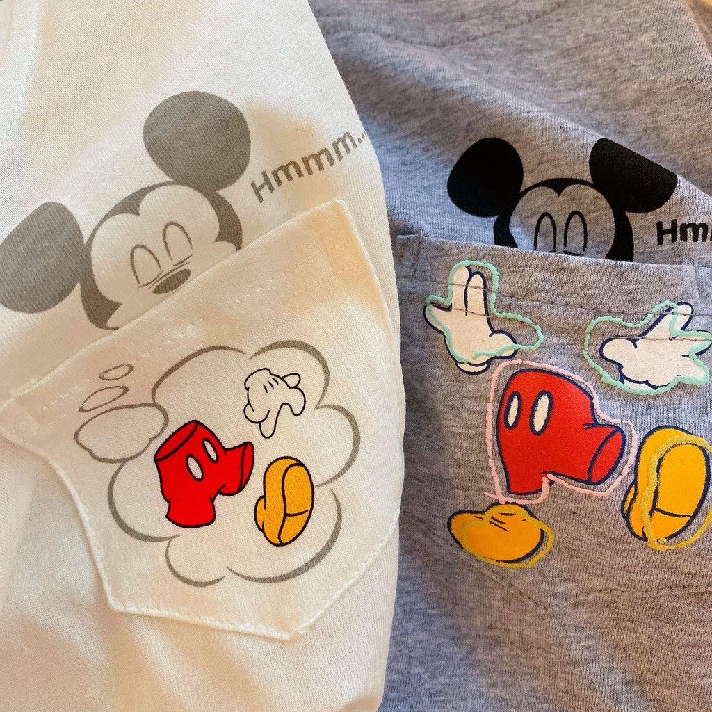 Áo thun mùa hè tay ngắn vải cotton kẻ sọc hình chuột dễ phối đồ cho trẻ em