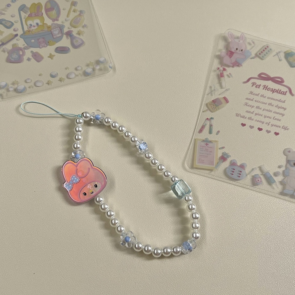 Dây Đeo Điện Thoại Xâu Hạt Ngọc Trai Nhân Tạo Chống Thất Lạc Hình Melody Kuromi Hello Kitty Dễ Thương Diy