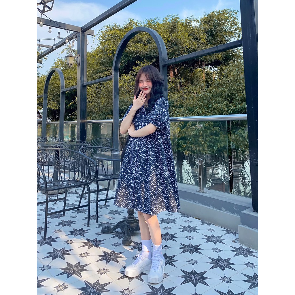 [Mã SKAMA06 giảm 8% tối đa 50K đơn 250K] VÁY BABYDOLL XANH NAVY CHẤM BI HOA NHÍ | BigBuy360 - bigbuy360.vn
