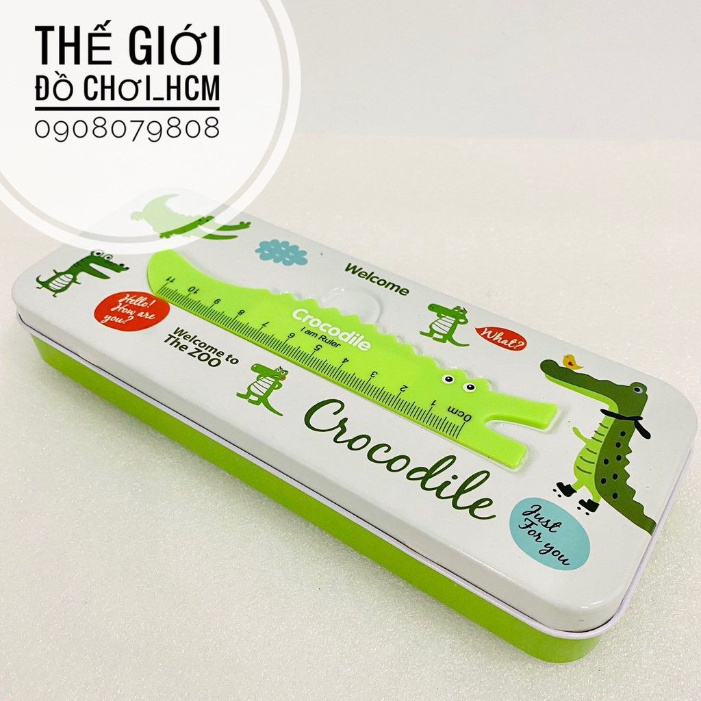 [TRỢ GIÁ-KÈM THƯỚC] Hộp bút sắt hai tầng cho bé đựng viết, hộp viết có họa tiết cá sấu Crocodile siêu dễ thương 675