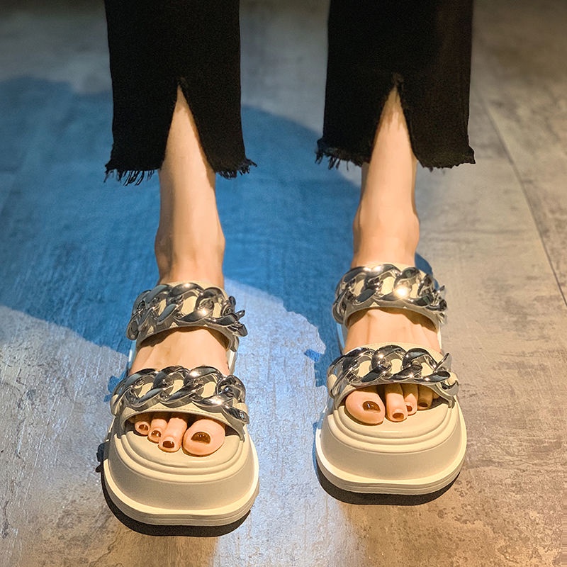 Dép Sandal Mùa Hè Đế Dày Chống Trượt Quai Kim Loại Thời Trang Cho Nữ