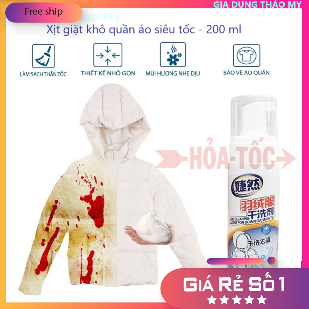 Xịt Giặt Khô-Làm Sạch Quần Áo Giầy Dép Túi Sách - Chai 200ml