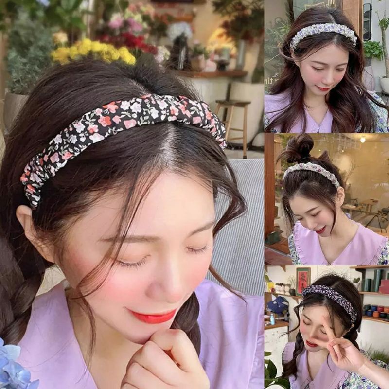 Cài tóc vải nhún hoa nhí phong cách Hàn Quốc