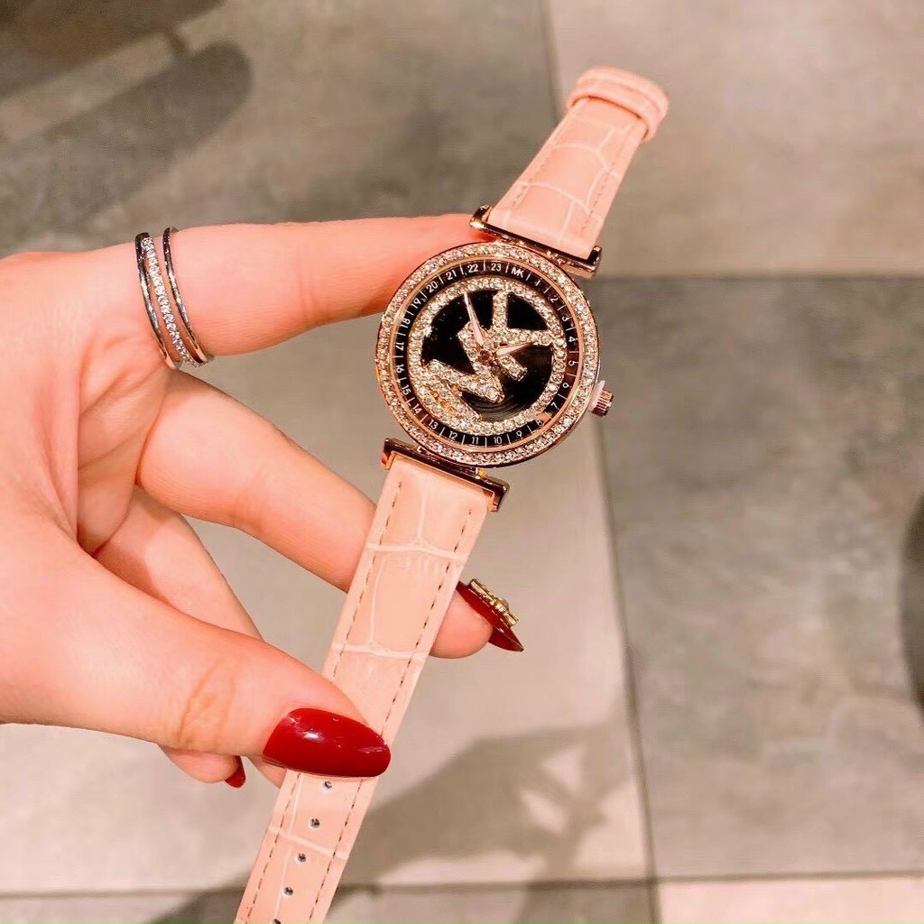 Đồng hồ MK nữ Authentic - Đồng hồ nữ Michael Kors mặt xoay đính đá, dây da, đủ màu | BigBuy360 - bigbuy360.vn