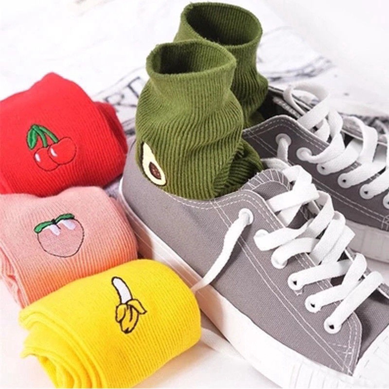 ❤Welove❤ Phim hoạt hình mới Hot Cotton ấm vớ cao vớ 3D thêu hoa quả