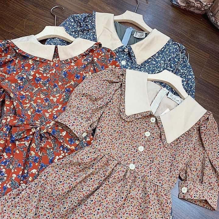 [Mã WASTCOOL giảm 15% tối đa 50K đơn 99K] váy Liền Thân Tay Bồng Dáng Xòe Vintage Hoa cổ sen vuông-HươngSu